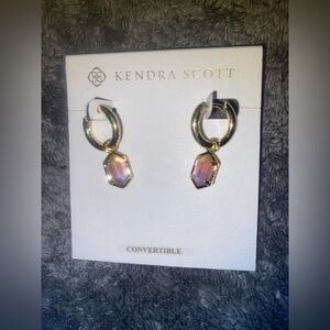 BNWT Kendra Scott Gold Short Earrings Sunrise Pink &Gold Watercolor Illusion $70